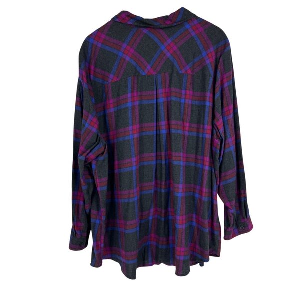 Catherines Womens Button-Up Plaid Gray/Purple Cotton Long Sleeve Shirt Size 3X - Picture 5 of 6